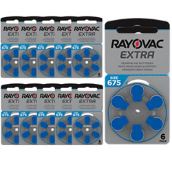Rayovac size 675 (Blue) Hearing Aid Batteries (x60) - NiMH rechargeable batteries
