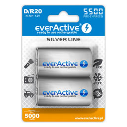 everActive D size (LR20) 5000mAh (2 Pack) - NiMH rechargeable batteries