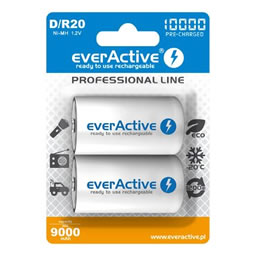 everActive D size (LR20) 9000mAh (2 Pack) - NiMH rechargeable batteries