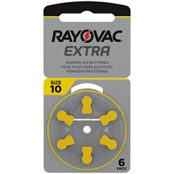 Rayovac size 10 (Yellow) Hearing Aid Batteries (x6) - NiMH rechargeable batteries