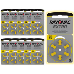 Rayovac size 10 (Yellow) Hearing Aid Batteries (x60) - NiMH rechargeable batteries