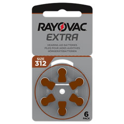 Rayovac size 312 (Brown) Hearing Aid Batteries (x6) - NiMH rechargeable batteries